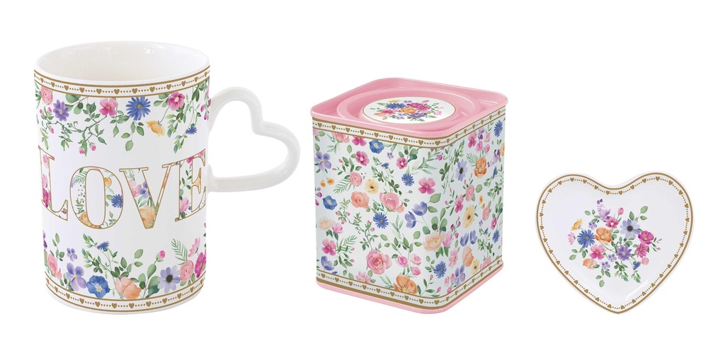 Coffret Mug, boite à thé & coupelle cœur Mon Amour avec boite cadeau