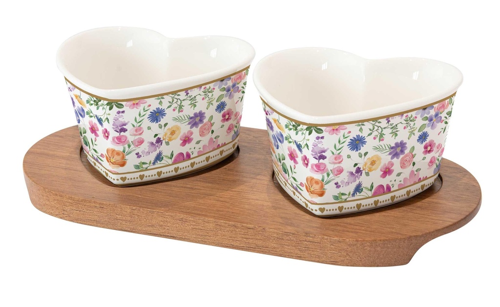 Coffret apéritif 2 Cœurs avec plateau en acacia Mon amour