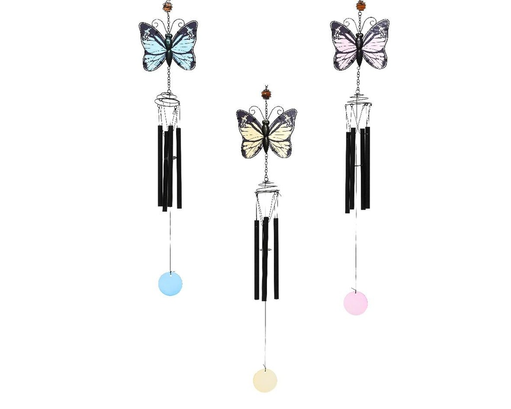Carillon fer thermolaque a/peinture papillon, carillon, ornement suspendu 3col ass extérieur