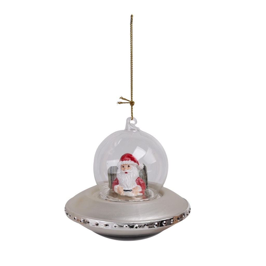 Père Noël dans soucoupe volante à suspendre