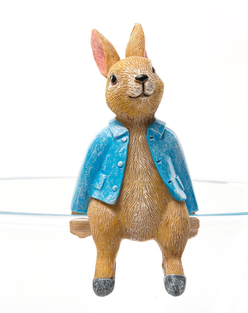 Figurine Peter Rabbit assis sur un pot