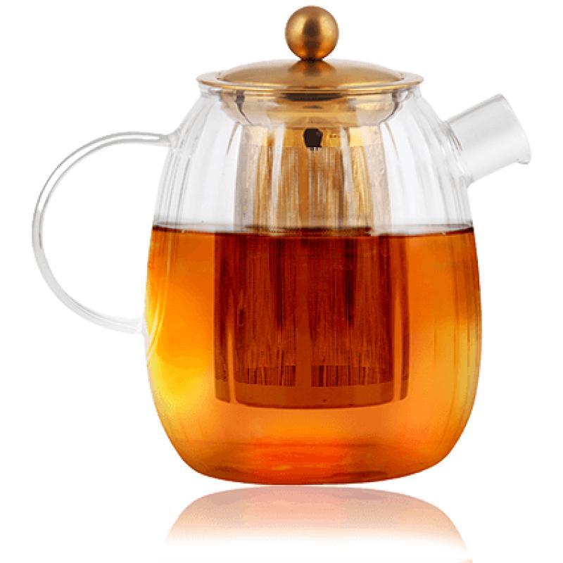 Théière Tulip 1L en verre av. filtre et couvercle or