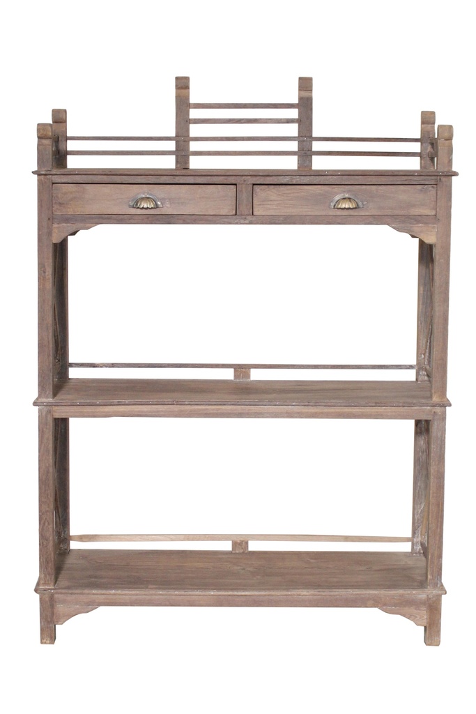 Etagère 3 plateaux & 2 tiroirs en teck ancien