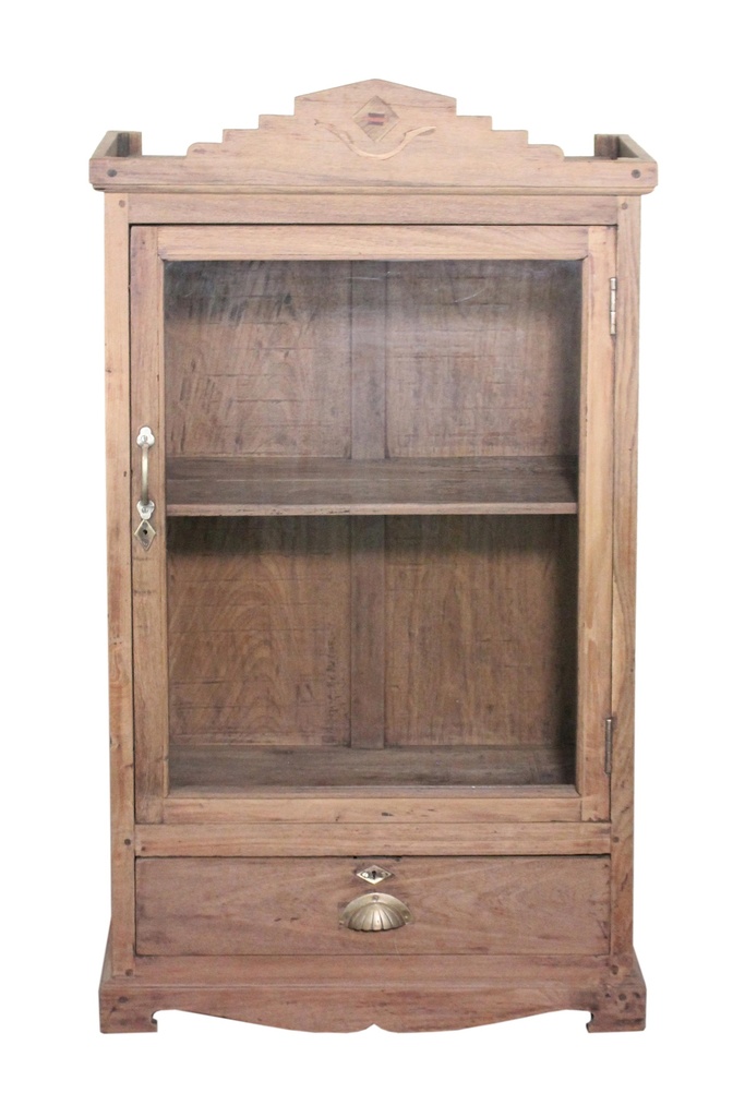 Vitrine 1 porte & 1 tiroir en teck ancien
