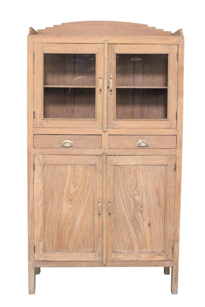 Vaisselier 2 portes vitrées, 2 tiroirs & 2 portes en teck ancien