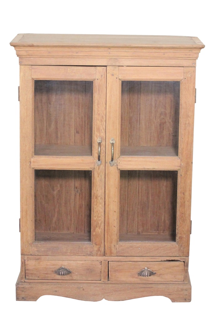 Vitrine 2 portes & 2 tiroirs en teck ancien