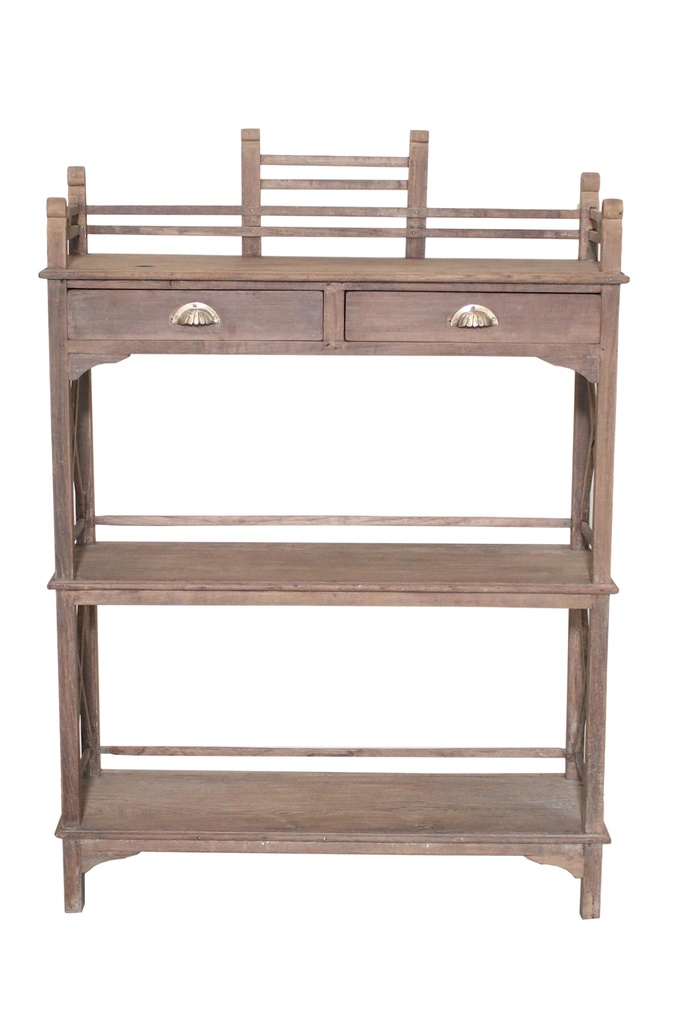 Etagère 3 plateaux & 2 tiroirs en teck ancien