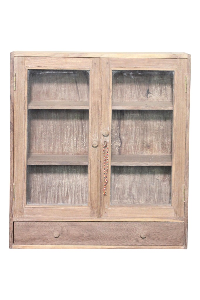 Vitrine 2 portes & 1 tiroir en teck ancien