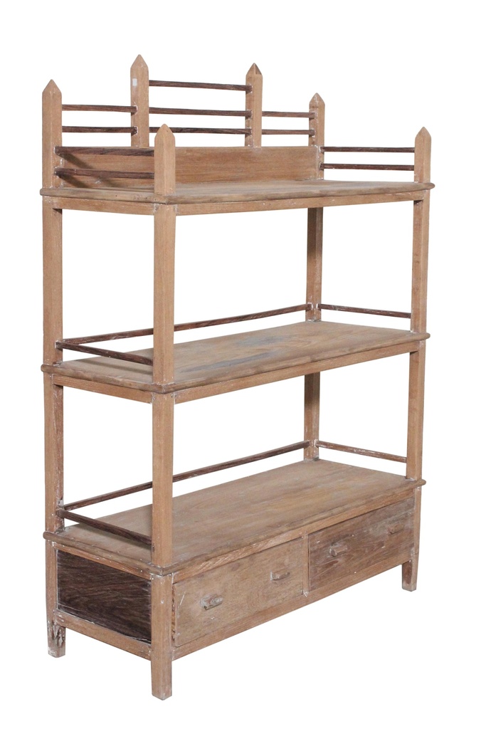 Etagère 3 plateaux & 2 tiroirs en teck ancien