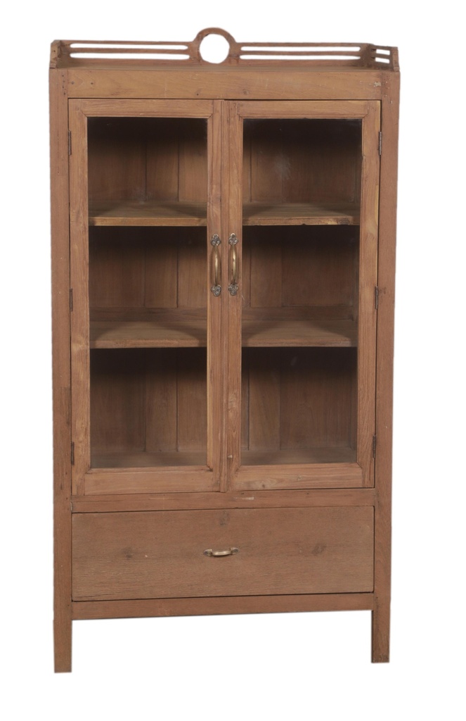 Vitrine 2 portes & 1 tiroir en teck ancien