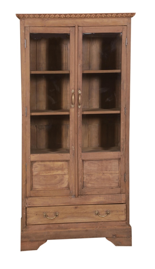 Vitrine 2 portes & 1 tiroir en teck ancien