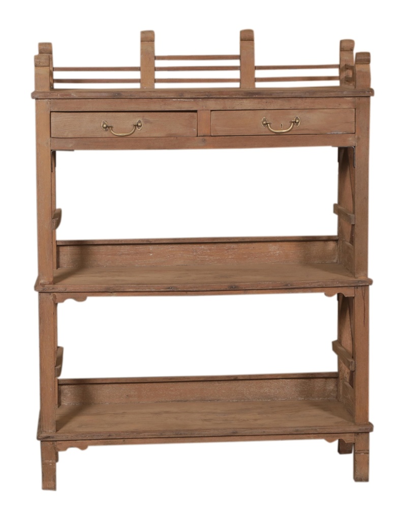 Etagère 3 plateaux & 2 tiroirs en teck ancien
