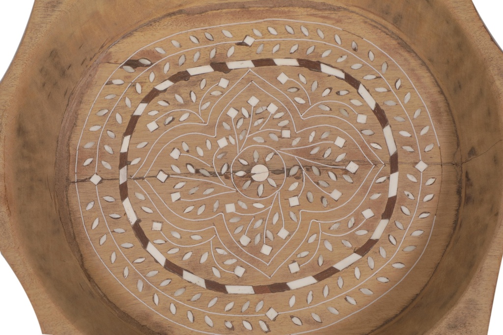 Coupe à fruits maqueterie en teck ancien