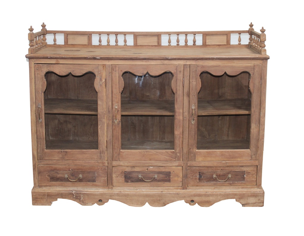 Buffet 3 portes vitrées et 3 tiroirs en teck ancien