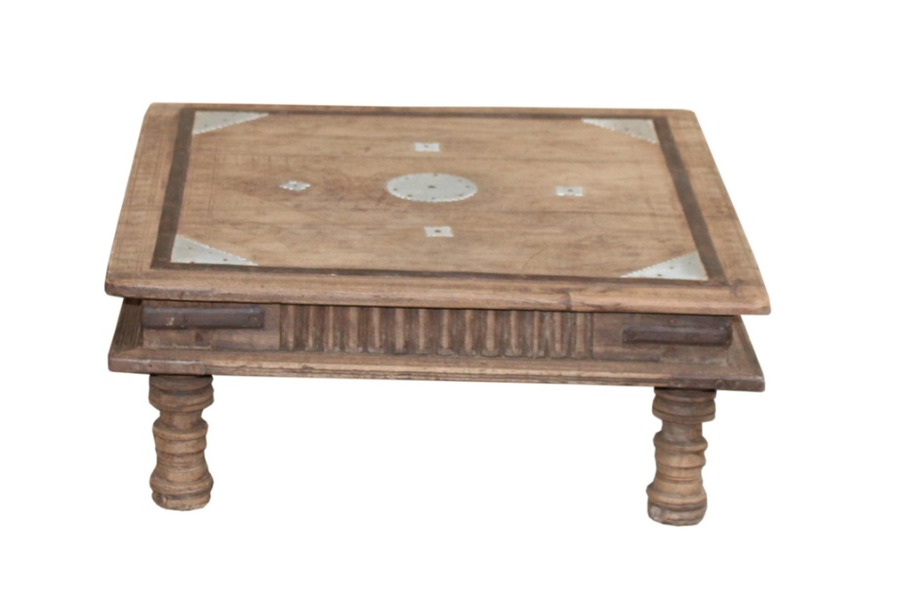 Table d'appoint Bajot avec insert en laiton en teck ancien