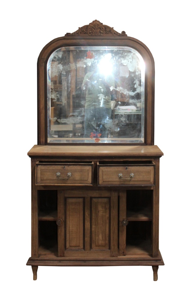 Buffet 2 portes & 2 tiroirs avec miroir en teck ancien