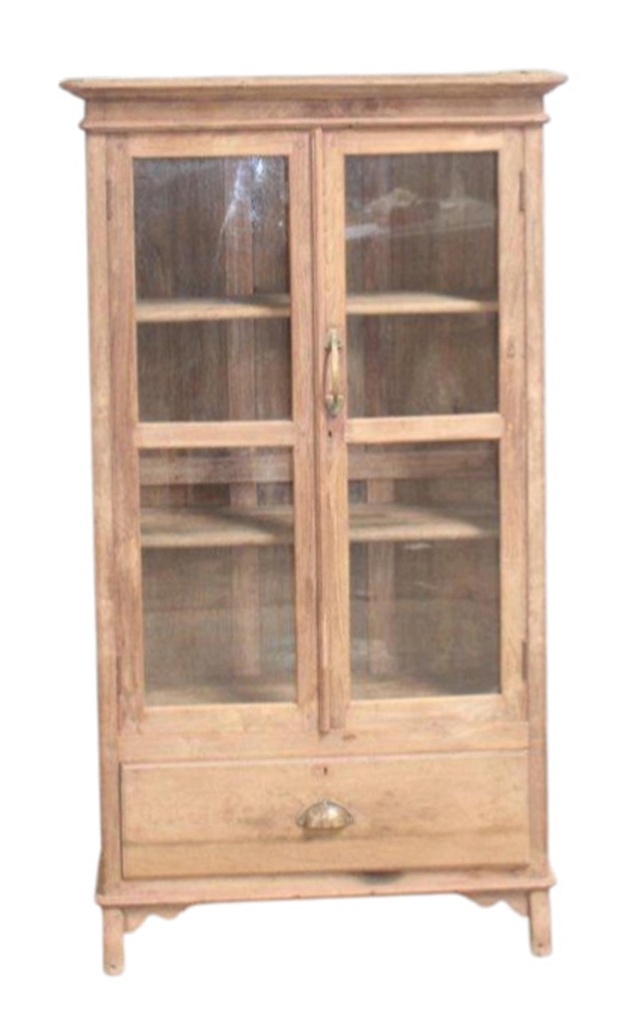 Vitrine 2 portes & 1 tiroir en teck ancien