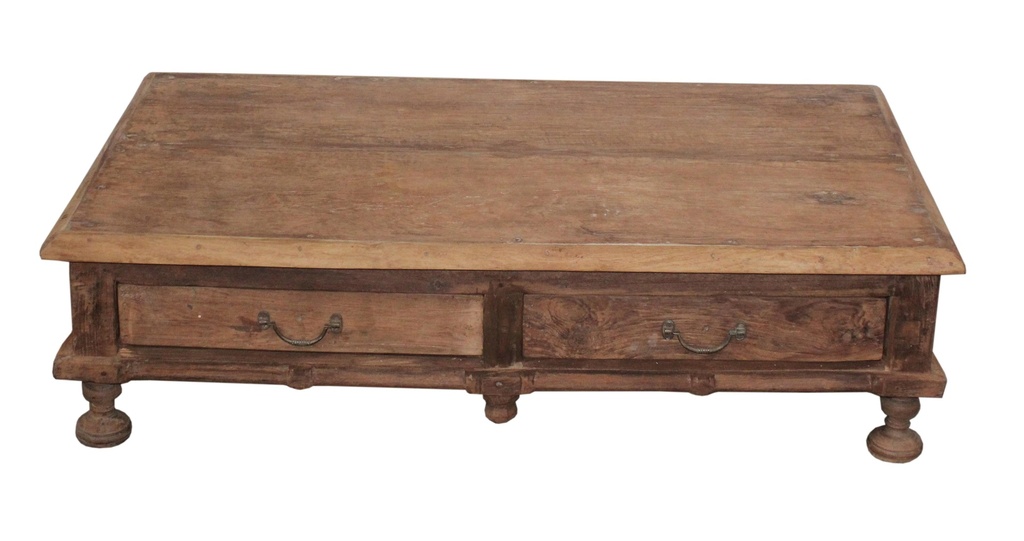 Table basse avec 2 tiroirs en teck ancien
