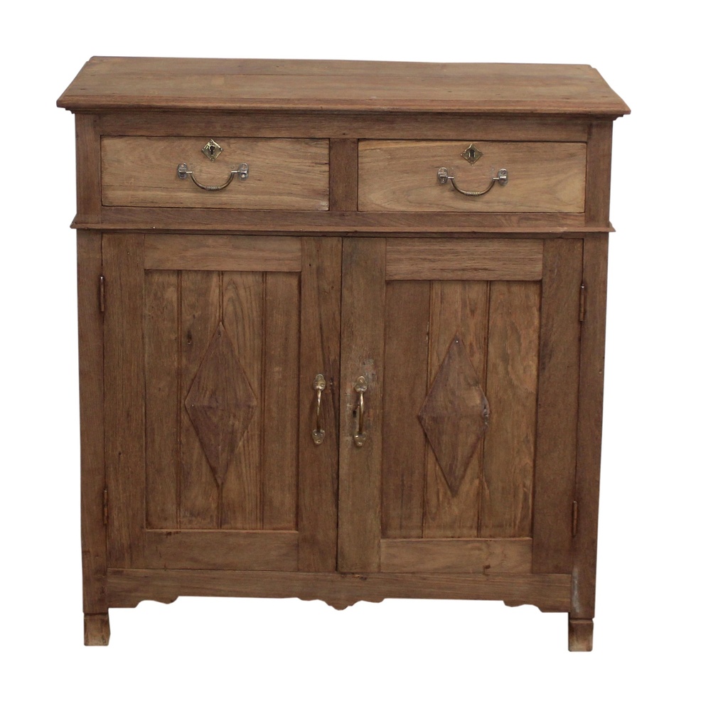 Buffet 2 portes, 2 tiroirs avec miroir en teck ancien