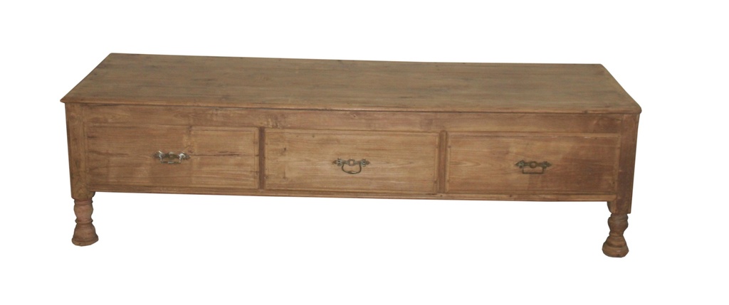 Table basse 3 tiroirs en teck ancien