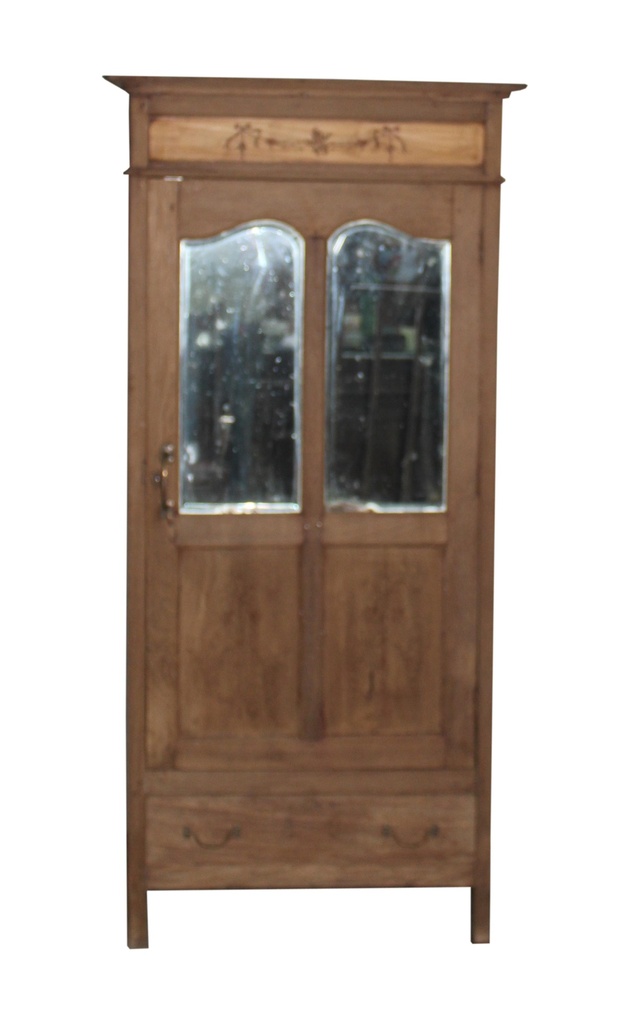 Armoire 2 portes miroirs & 1 tiroir en teck ancien