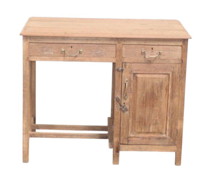 Bureau 2 tiroirs & 1 porte en teck ancien