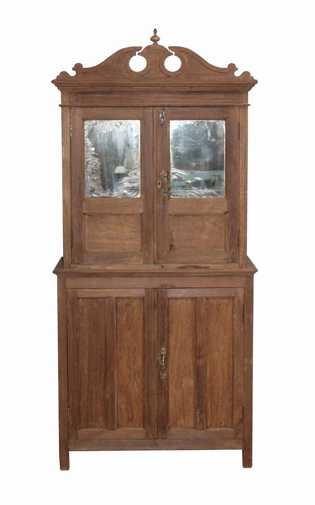 Vaisselier 2 portes miroirs & 2 portes en teck ancien