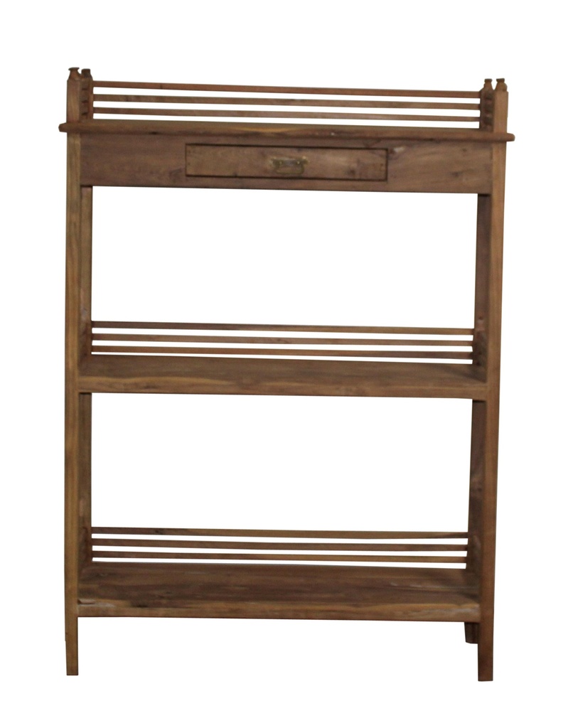 Etagère 3 plateaux & 1 tiroir en teck ancien