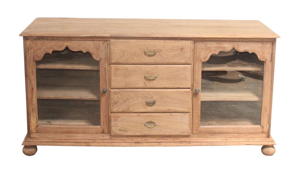 Sideboard 2 portes vitrées et 4 tiroirs en teck ancien
