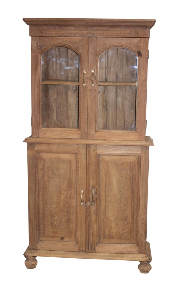 Vaisselier 2 portes vitrées & 2 portes en teck ancien