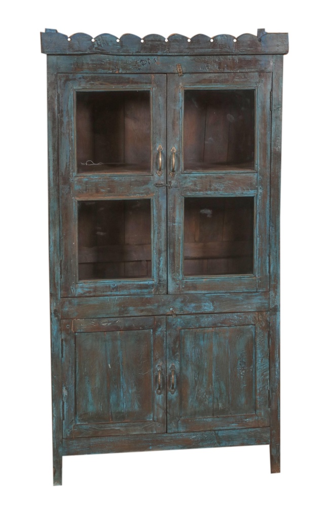 Vaisselier 2 portes vitrées & 2 portes en teck ancien