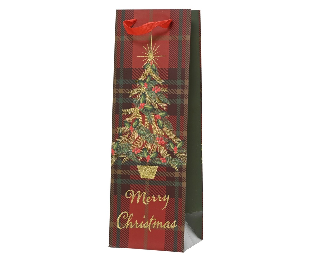 Sac cadeaux bouteille Sapin vert & or