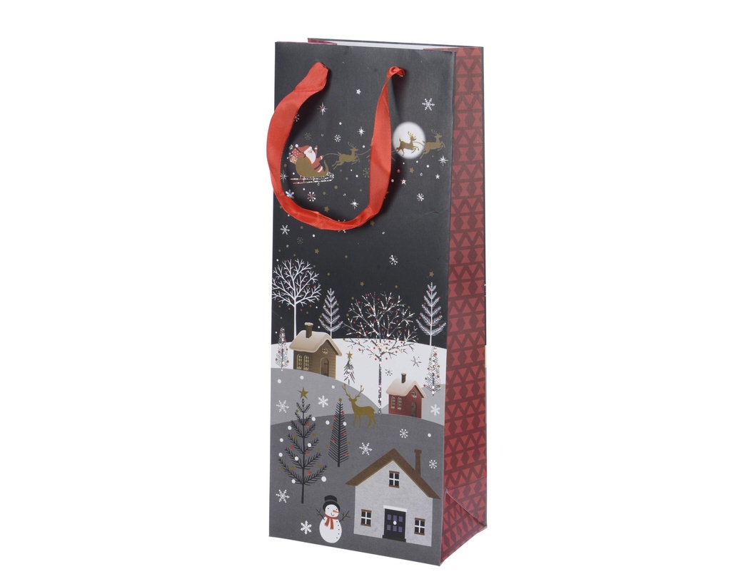 Sac cadeaux bouteille Père Noël en traineau