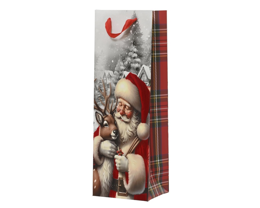 Sac cadeaux bouteille Père Noël avec cerf