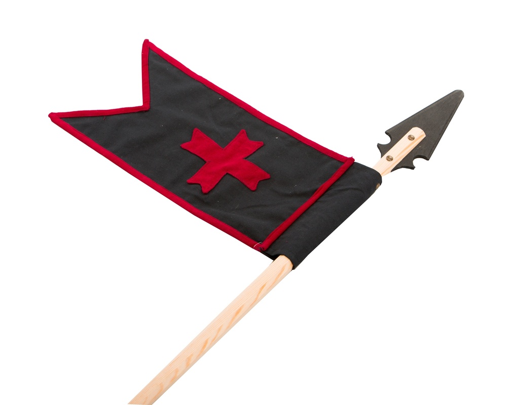 Lance, fanion noir avec croix rouge, 107 cm