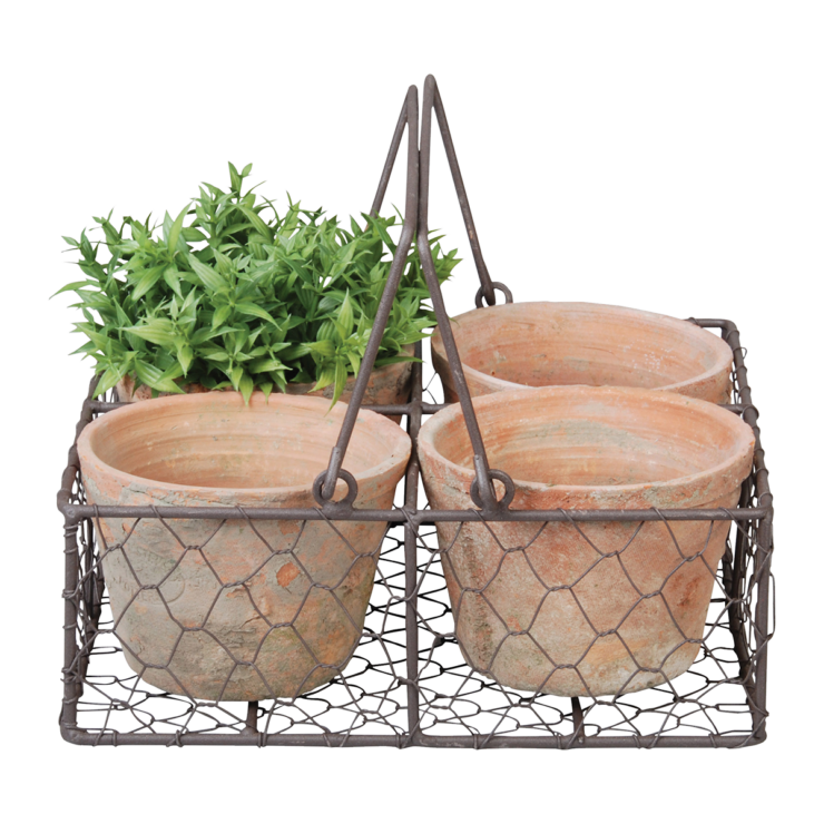 AT 4 pots dans panier métal+anse