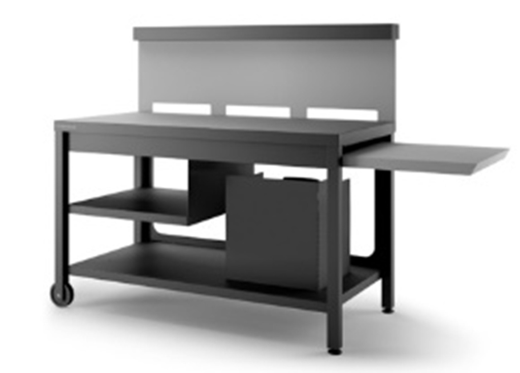 Table roulante credence acier noir et gris clair mat pour plancha