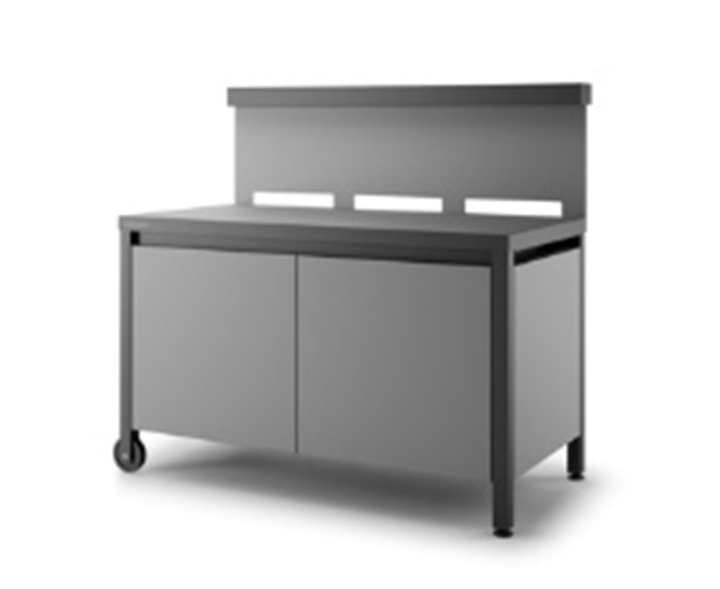 Table roulante credence acier ferme noir et gris clair mat pour plancha