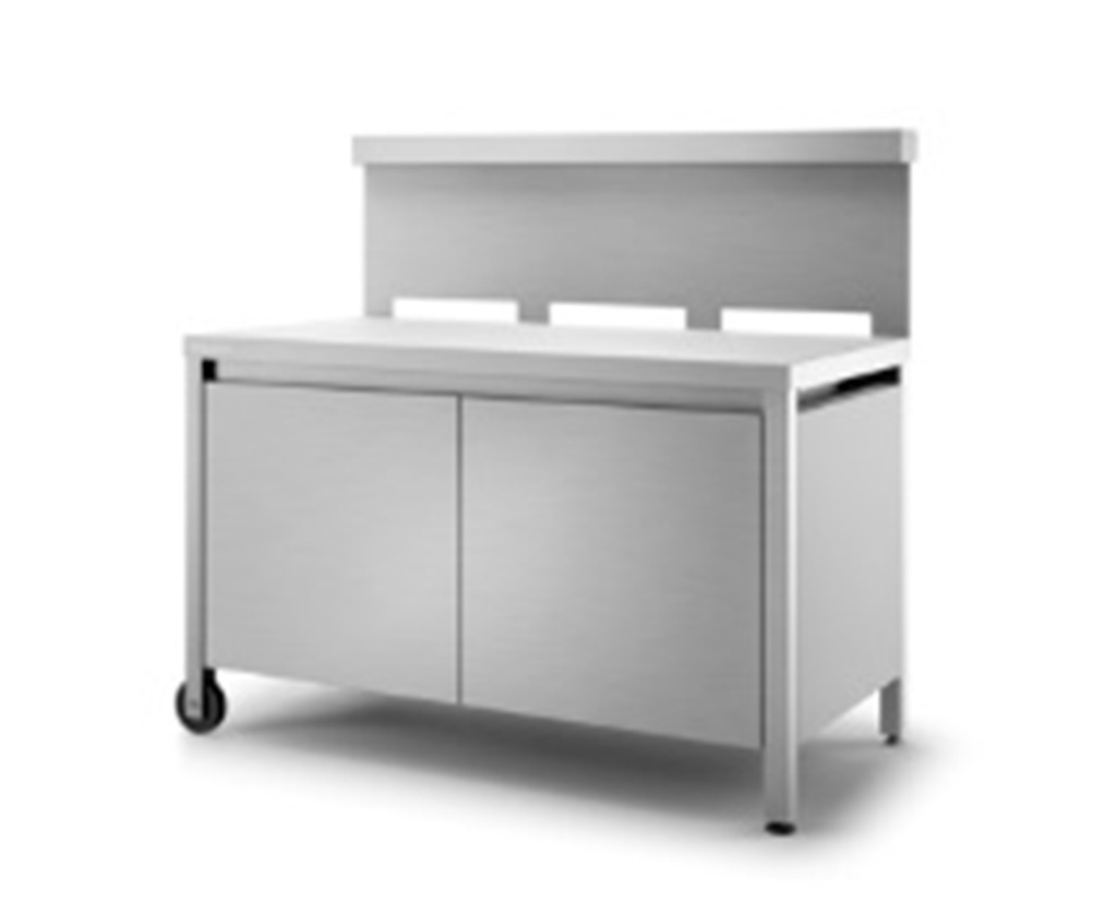 Table roulante credence inox ferme pour plancha