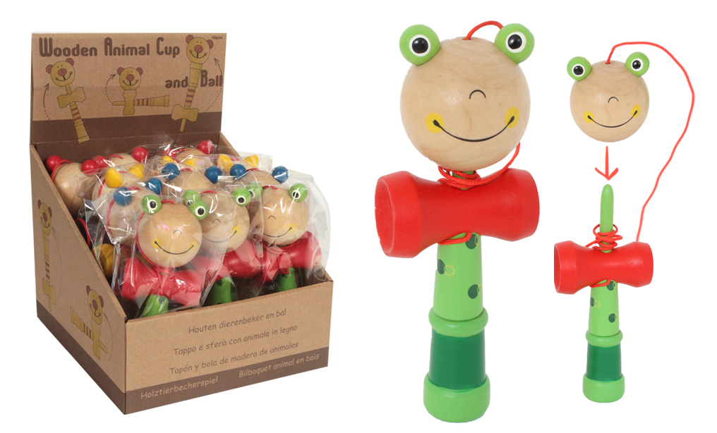 BILBOQUET ANIMAL 16CM EN BOIS - PRESENTOIR 12 PCS