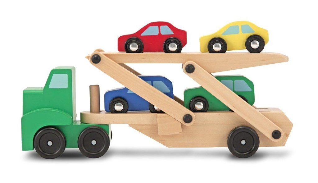Camion Porte-Voitures Bois Depliable + 4 Vehicules 