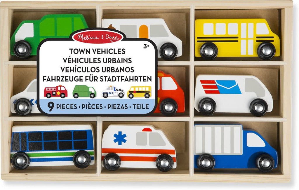 Coffret 9Pcs Bois Vehicules Urbains Et Secours 