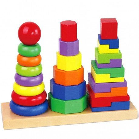 Jeu D'Empilage Formes Geometriques En Bois 21Pcs 
