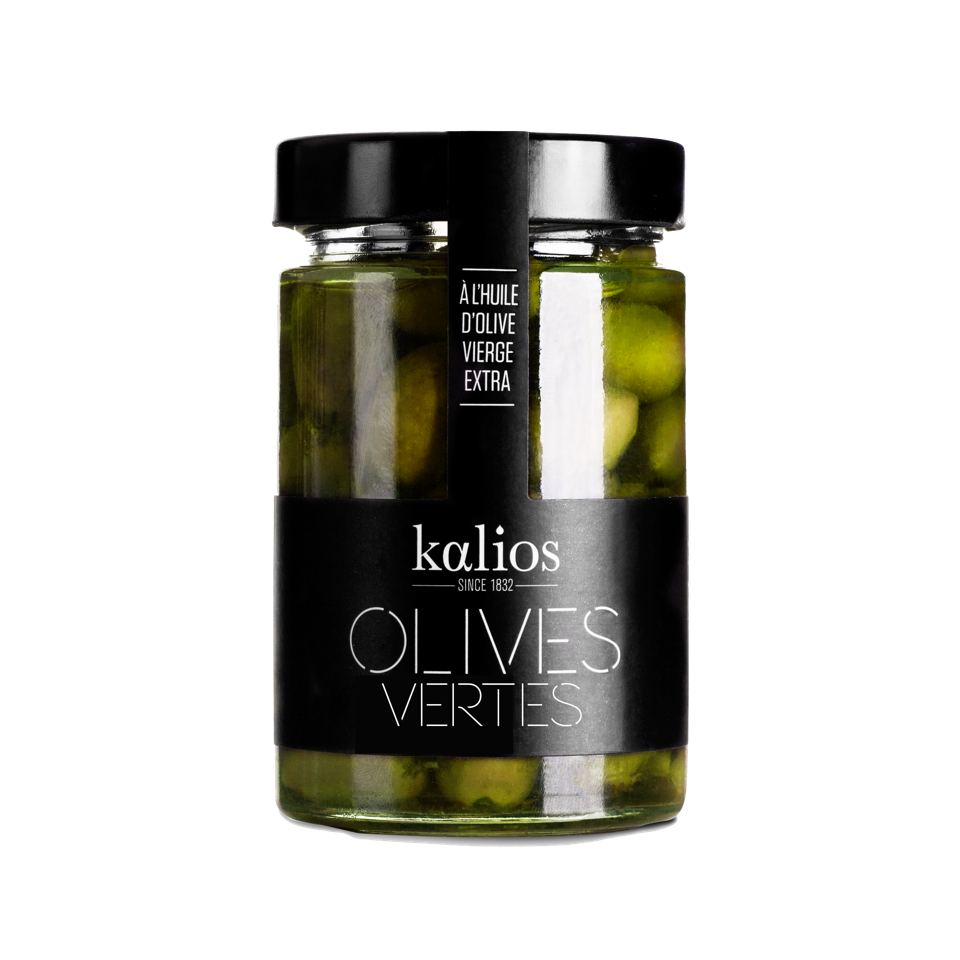 Olives vertes Chalkidiki à l'huile d'olive vierge extra, 310gr