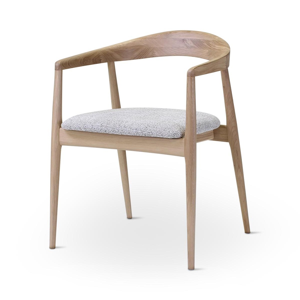 Fauteuil repas Pura chêne naturel coussin bisque