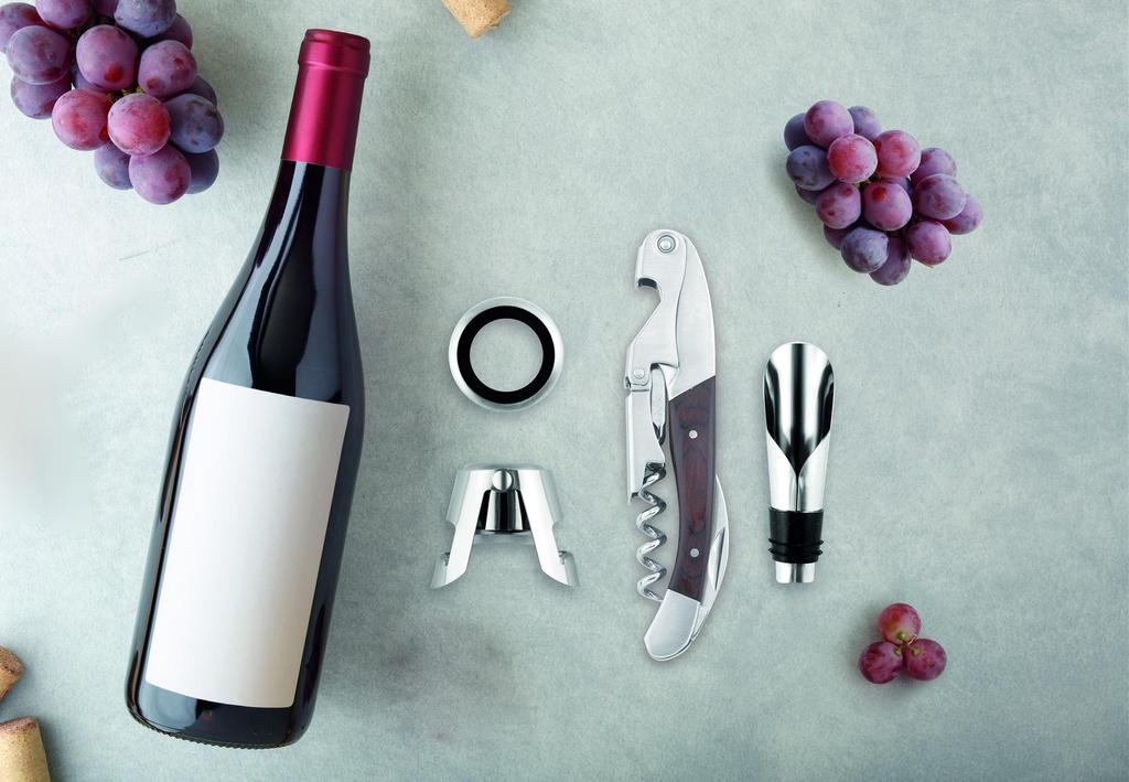 WINE PLAZA SET SOMMELIER COMPOSE DE 4 ACCESSOIRES MANCHE FONCE GS-100D