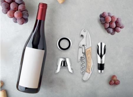 WINE PLAZA SET SOMMELIER COMPOSE DE 4 ACCESSOIRES MANCHE CLAIR GS-100L