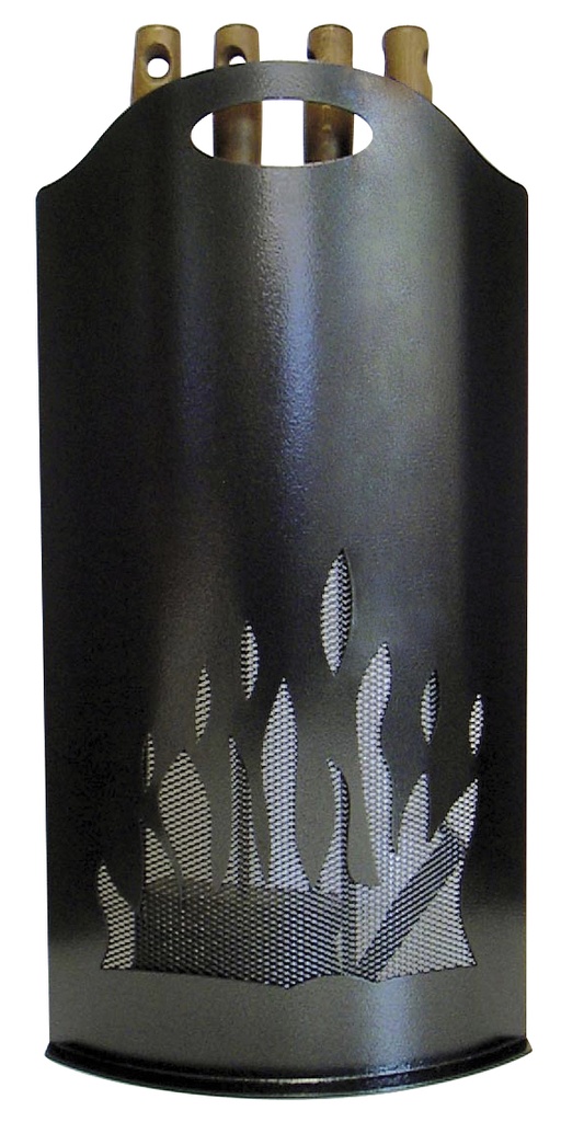 Serviteur flamme  poignée bois acier verni 4 accessoires