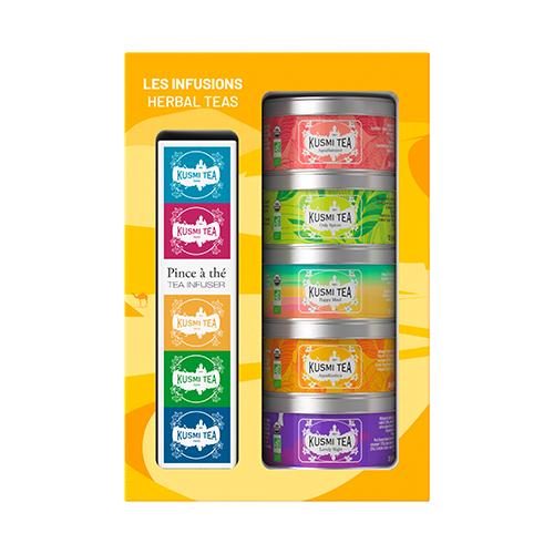 Coffret Les Infusions BIO - av.pince à thé-Assortiment de 5 boîtes métal - 105 gr
