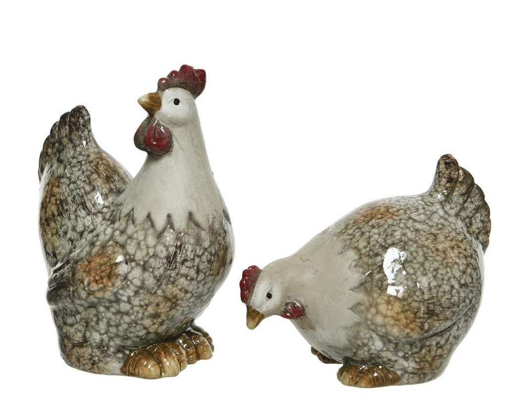 Poule en terre cuite beige